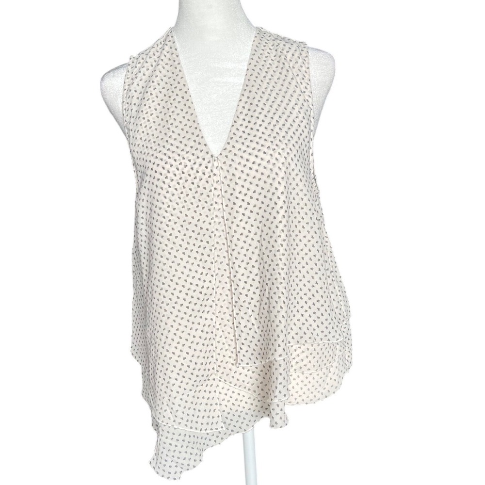 HM Women US 10 Cream Black Abstract Print Sleeveless Layered V-Neck Blouse Top